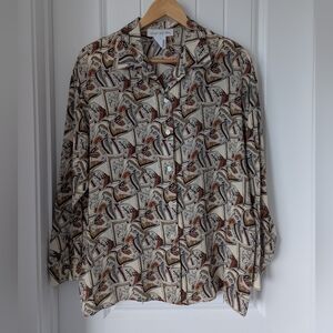 Jones New York Vintage 1980s Silk Blouse Champagne Print Size 12